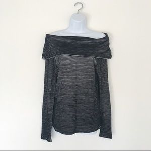 Dolan Left Coast Off the Shoulder Black White Top
